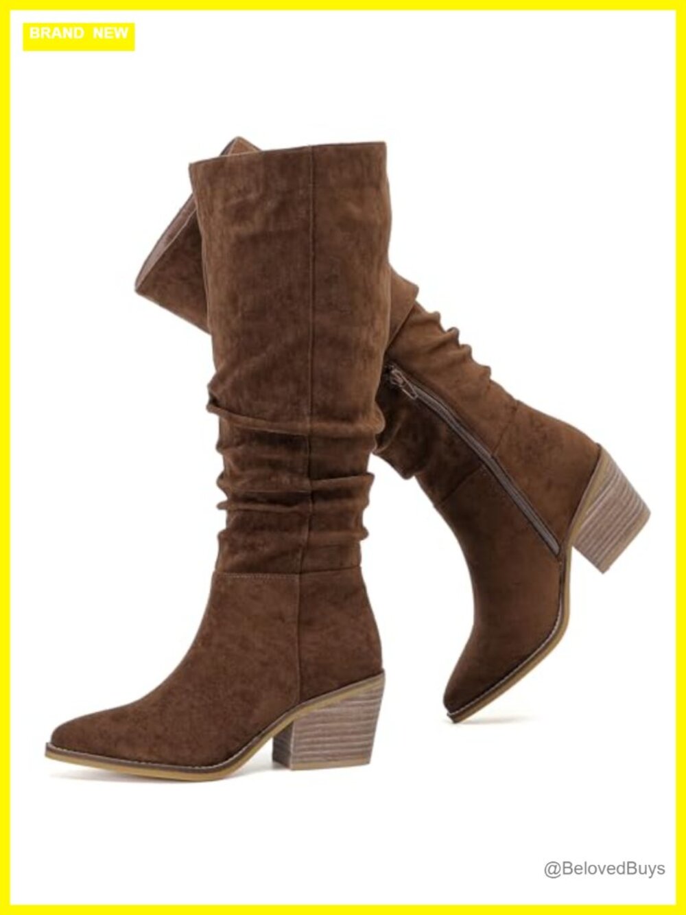 Women's Knee High Slouchy Heeled Boots Pointed Toe Block Heel